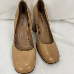 Classic tan block heel pumps